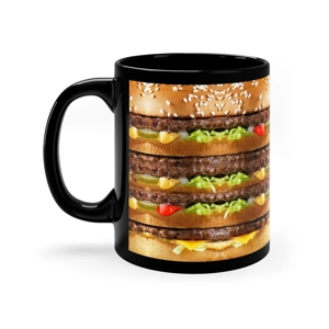 The Stacked Burger 11oz Black Ceramic Coffee Mug