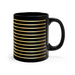 Black with Gold Stripes Holiday 11oz Black Coffee Mug Black with Gold Stripes Holiday 11oz Black Coffee Mug