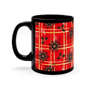 Red, Black and Gold Holiday 11oz Black Coffee Mug