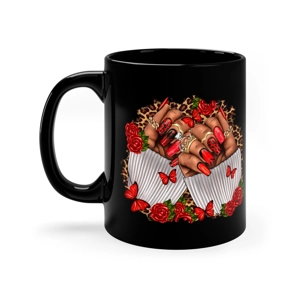 Red and Black Nails 11oz Ceramic Black Mug