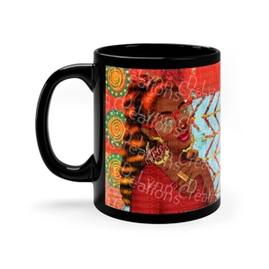 Her Zodiac Sign is Aries, Dark Skinned Woman of Color 11oz Black Ceramic Mug (watermark removed when