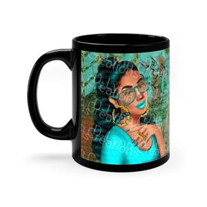 Her Zodiac Sign is Aquarius, Light Skinned Woman of Color 11oz Black Ceramic Mug (watermark removed Her Zodiac Sign is Aquarius, Light Skinned Woman of Color 11oz Black Ceramic Mug (watermark removed