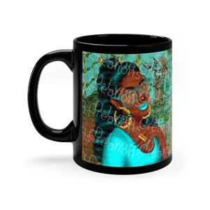 Her Zodiac Sign is Aquarius, Dark Skinned Woman of Color 11oz Black Ceramic Mug (watermark removed w Her Zodiac Sign is Aquarius, Dark Skinned Woman of Color 11oz Black Ceramic Mug (watermark removed w