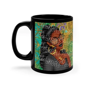 Her Zodiac Sign is Scorpio, Dark Skinned Woman of Color 11oz Black Ceramic Mug (watermark removed wh