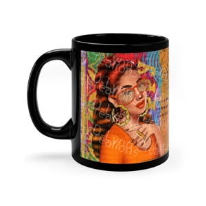 Her Zodiac Sign is Leo, Light Skinned Woman of Color 11oz Black Ceramic Mug (watermark removed when