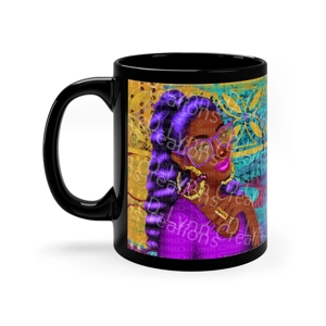 Her Zodiac Sign is Sagittarius, Dark Skinned Woman of Color 11oz Black Ceramic Mug (watermark remove