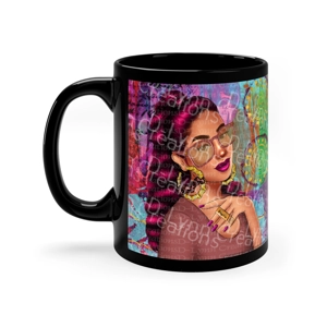 Her Zodiac Sign is Pisces, Light Skinned Woman of Color 11oz Black Ceramic Mug (watermark removed wh