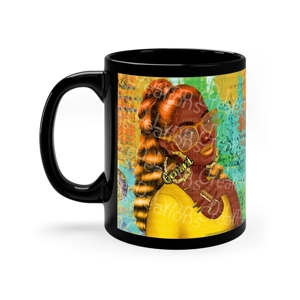 Her Zodiac Sign is Gemini, Dark Skinned Woman of Color 11oz Black Ceramic Mug (watermark removed whe