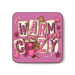 Warm and Cozy Pink Hardboard Back Coaster 3.5