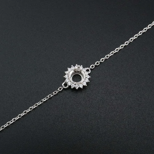 Bezel Bracelet Settings Halo Solid 925 Sterling Silver