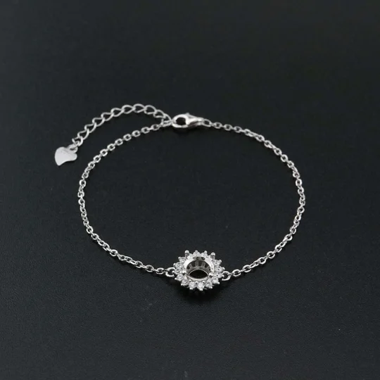 Bezel Bracelet Settings Halo Solid 925 Sterling Silver