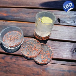 Set of 4 coasters + Holder - Rose Gold
