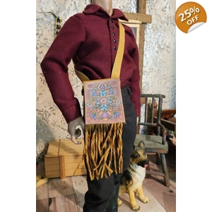 faux beaded shoulder buckskin bag