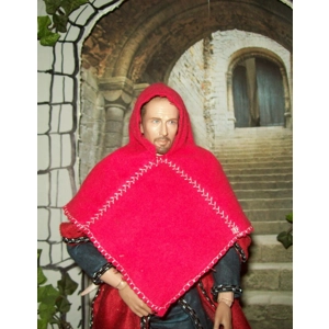 red viking hood with embroidery