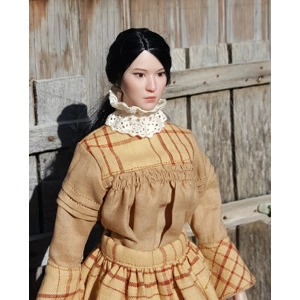 Tan and brown plaid blouse