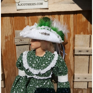 white and green feathers hat