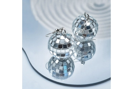 Flayer Lifestyle Women's Retro Reflective Mirror Glass LED Shaking Disco Ball Earrings