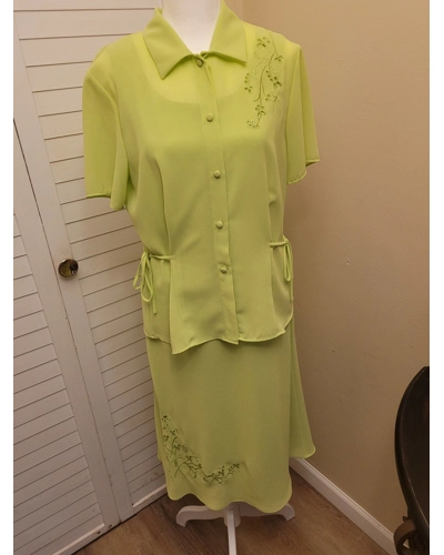 Size 10, 70s Lime Green Shift Dress with Overlay for Office or Dress up