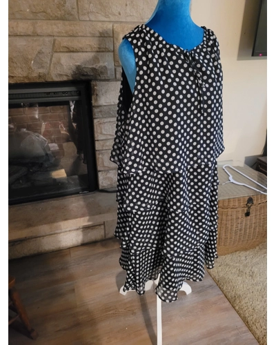 Vintage Size 16, Black Polk-a-Dot Layered Dress