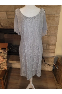 Size 10 Silver Lace Formal with Attached Cape Size 10 Silver Lace Formal with Attached Cape