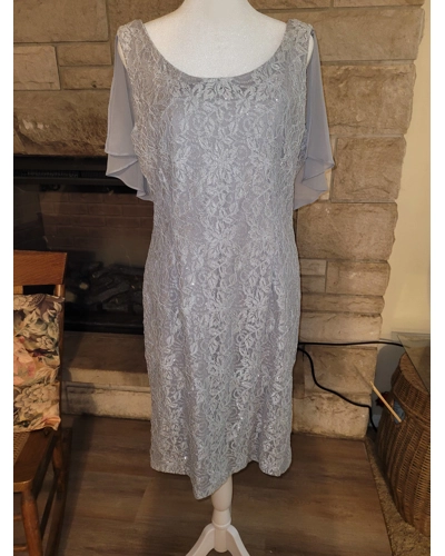Size 10 Silver Lace Formal with Attached Cape