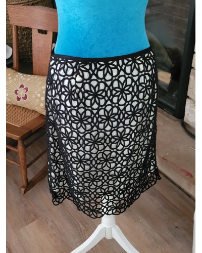 Black Pleather Cut-out Floral Skirt