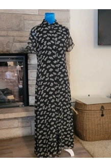 Chiffon 1970's Black Dress with White Daisies Chiffon 1970's Black Dress with White Daisies