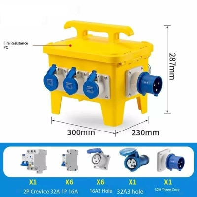 Portable Industrial Outdoor Waterproof Distribution box IP67 32A x 6 16a