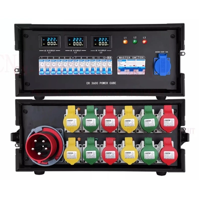 63a 3phase Power cube flight case 12 x 16a out