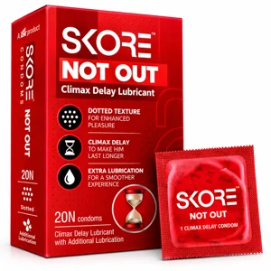 SKORE Not Out Delay Condoms 20 Pack – Dotted Benzocaine Lubricated