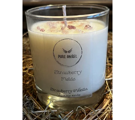 Strawberry Fields - Strawberry and Vanilla Candle with Strawberry Quartz