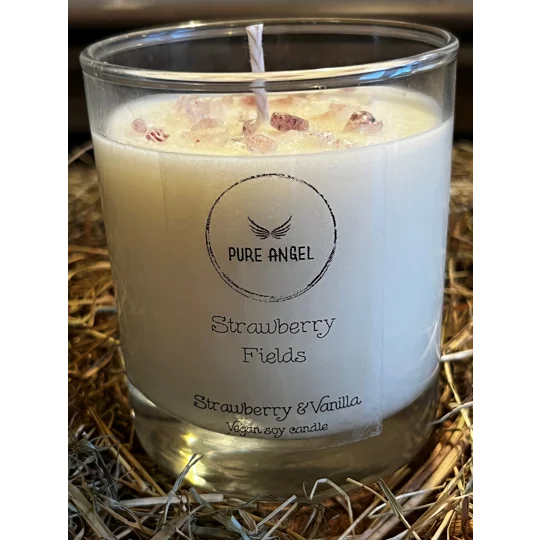Strawberry Fields - Strawberry and Vanilla Candle with Strawberry Quartz