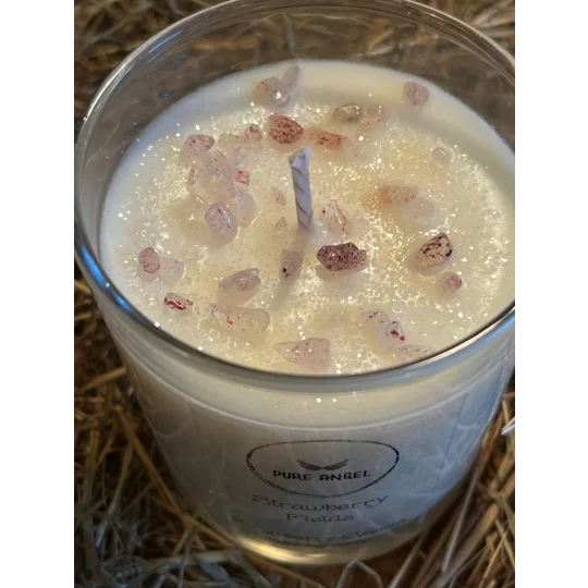Strawberry Fields - Strawberry and Vanilla Candle with Strawberry Quartz