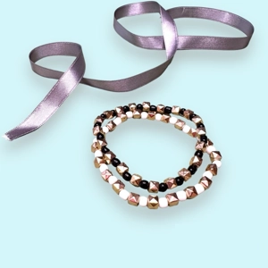 Set of 2 Black and White beads bracelets with Gold accents