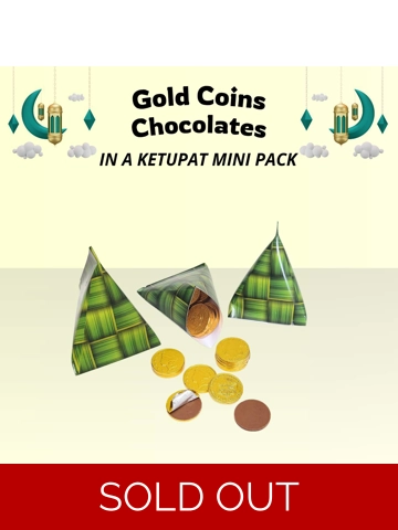 Set of 4 mini triangle ketupat filled with 10pcs gold chocolate coins