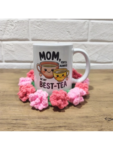 Mother's Day Mug + Handmade Crochet Flower Coaster Set!