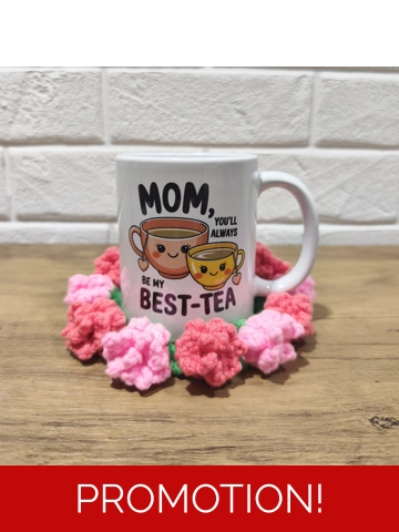 Mother's Day Mug + Handmade Crochet Flower Coaster Set!