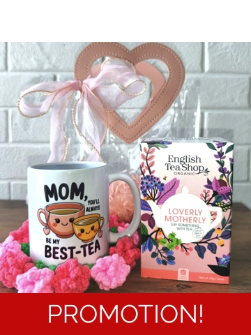 Mother's day mug + Crochet flower coaster + tea set