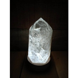 4.5" Clear Quartz Crystal Point Lamp. Polished Quartz Crystal with Wood LED Light Base. You get this