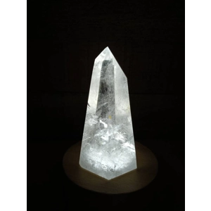 5.5" Clear Quartz Crystal Point Lamp. Polished Quartz Crystal with Wood LED Light Base. You get this