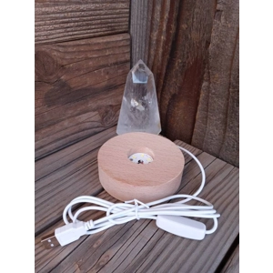 5.5" Clear Quartz Crystal Point Lamp. Polished Quartz Crystal with Wood LED Light Base. You get this