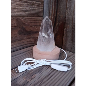 5.5" Clear Quartz Crystal Point Lamp. Polished Quartz Crystal with Wood LED Light Base. You get this