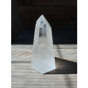 5.5" Clear Quartz Crystal Point Lamp. Polished Quartz Crystal with Wood LED Light Base. You get this