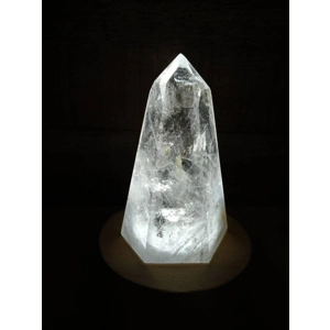 5.5" Clear Quartz Crystal Point Lamp. Polished Quartz Crystal with Wood LED Light Base. You get this