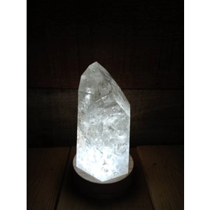 4.5" Clear Quartz Crystal Point Lamp. Polished Quartz Crystal with Wood LED Light Base. You get this
