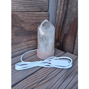4.5" Clear Quartz Crystal Point Lamp. Polished Quartz Crystal with Wood LED Light Base. You get this