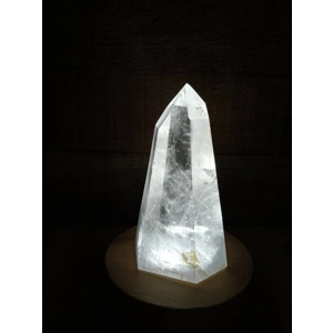 5.5" Clear Quartz Crystal Point Lamp. Polished Quartz Crystal with Wood LED Light Base. You get this