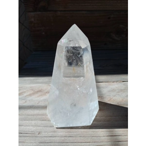 5.5" Clear Quartz Crystal Point Lamp. Polished Quartz Crystal with Wood LED Light Base. You get this