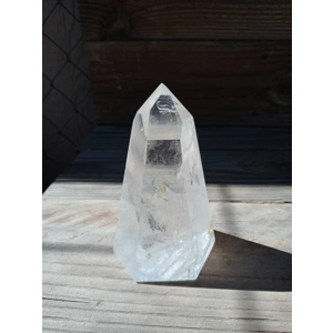 5.5" Clear Quartz Crystal Point Lamp. Polished Quartz Crystal with Wood LED Light Base. You get this