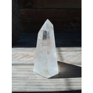 5.5" Clear Quartz Crystal Point Lamp. Polished Quartz Crystal with Wood LED Light Base. You get this